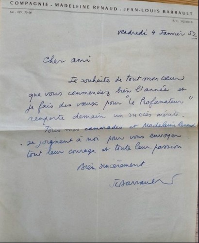 Jean louis barrault - -, lettre