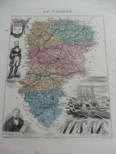OLD department map circa 1874. 1870 Migeon-Border! L'AISNE