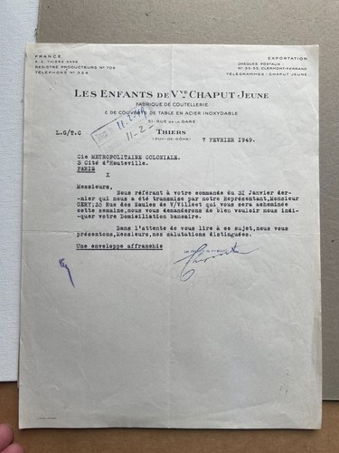 Lettre entete coutellerie - lettre,