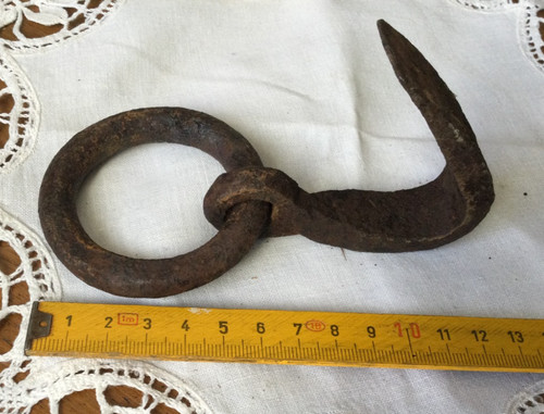 Antique wrought iron ring hook - antique,