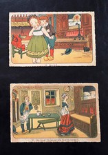 2 CARTES POSTALES Bretagne dessin intérieur breton lit clos noce jeunes mariés