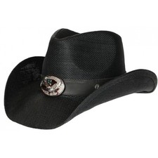 Chapeau Cowboy Noir Paille USA Country Ecusson Prestige Wyatt-Taille unique