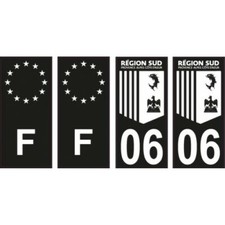 06 Alpes-Maritimes noir autocollant plaque immatriculation auto sticker Lot de 4