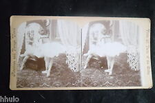 STB177 Femme miroir bébé danse jupe scene de genre Photo STEREO albumen ancien