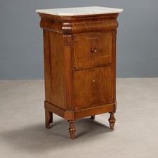Table de Chevet Louis Philippe Noyer Marbre Blanc XIXe Siècle Originale