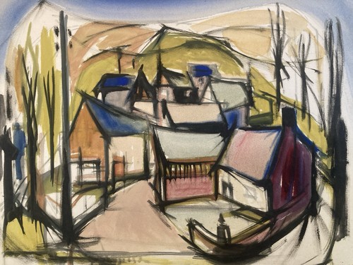 Peinture 1950 gouache - peinture, cubiste