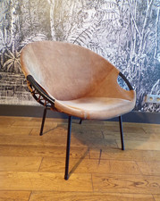 FAUTEUIL CIRCLE VINTAGE LUSCH & CO-CUIR-DAIM-MéTAL-DESIGN 60-70-2