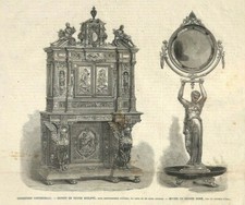 PARIS UNIVERSAL EXHIBITION / WALNUT SIDEBOARD & BRONZE MIRROR / ENGRAVING 1867
