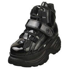 Buffalo Calf Leather Patent Femme Noir Bottes Plate-forme