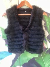 Gilet Court, Boléro En Fourrure De Lapin Noir Taille 2/ 38 M Rodier Dégriffé