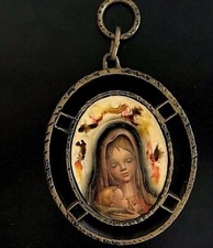 GRAND MÉDAILLON VIERGE À L’ENFANT ÉMAIL ET CADRE MODERNE/ Religious pendent