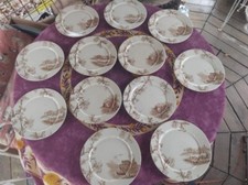 12 Assiettes Plate Terre de Fer Creil et Montereau Service Cerisier Sépia 22,5cm