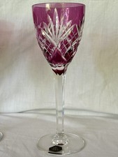 ST LOUIS CRYSTAL FOOT GLASS MODEL WHIPPED AMETHYST COLOR NEW