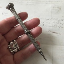 PORTE MINE STYLO CRAYON ARGENT Calendrier Sceau Ancien XIXè 