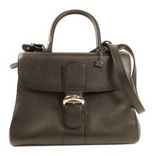 Delvaux SHW Brillant MM 2 Way Shoulder Bag Handbag Calfskin Leather Black