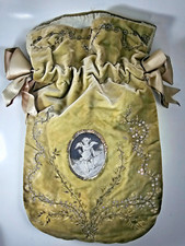 OLD LARGE RETICLE CHAPLAIN with SEQUINS and SILK MEDALLION PRINTED 19th century