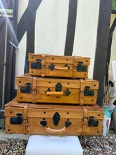 Set de 3 valises rétro en cuir naturel