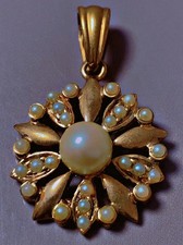 Ancien pendentif vermeil or argent perles fines pendant cadeau Noel