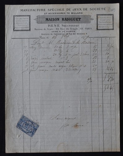 Facture paris 1879 - 1879, radiguet