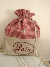 Sac a pain   Lin et tissu vichy brodé ** PAIN  **