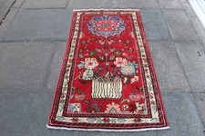 Tapis D'Orient Traditionnel En Laine Rouge Fait Main Usé Court 143x80cm