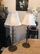 PAIR OF TABLE LAMPS WITH HEXAGONAL BEADED LAMPSHADE
