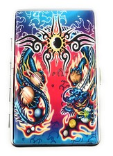 Étui cigarette métallique pour 14 cigarettes longues 100'S  Dragon & Phénix