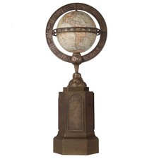 French tellurium clock 1850 brass bass with 6 " terrestrial globe