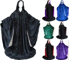 Velvet Hooded long sleeves Cloak Wicca Robe Renaissance Medieval Witchcraft Larp