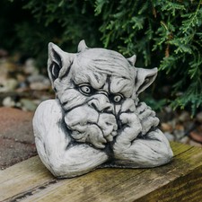 Buste de gargouille III gardien figurine en pierre 20 cm 7 kg gris béton blan...