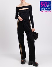 RRP €645 DSQUARED2 Jogger Trousers Size S Gold Sequins Stripes Elastic Waist