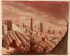 SEPIA DRAWING OF AN ITALIAN CITY ROBERT  WAGNER C 1920 0R SO