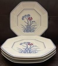 Set of 4 Fitz & Floyd In Glaze Blue LOTUS BLEU Bread Dessert Plates 6 1/4” 