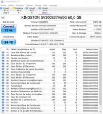SSD KINGSTON  60GB SSDNOW -SV300S37A60G-Testé crystalDiskinfo et formaté