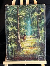 Ecole Africaine XXème - Tchad - HST - Paysage de sous bois animé - 1940