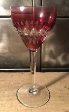 Val Saint Lambert crystal glass on foot signed pink color H 18.2 cm