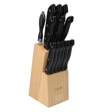 Set Couteaux Acier Inoxydable de Cuisine Avec Bloc Porte-Couteaux De Bois