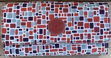 Kipling Snap Flap Tri-Wallet Canvas White Multi Color Geometric Pattern