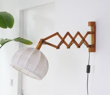 Scandinavian Accordion Style Vintage Wooden Lamp, Extendable Scissor Lamp