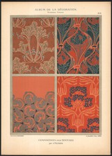 1900 Lithographie Tentures Fleurs Ornement tissu Art nouveau Josef Pilters