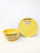 BOWL & PLATE SET! Chocolat Delespaul of France Cereal Bowl and 8" Plate YELLOW