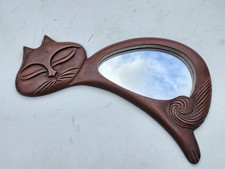 Miroir bois sculpté chat design vintage ancien décoration déco chaton
