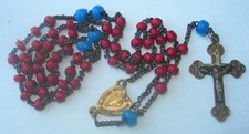 antique rosary 59 beads red and blue glass paste