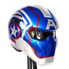CAPTAIN AMERICA HELMET CASCO ELMETTO GLOSSY BLUE MOTORCYCLE MOTO CUSTOM OPENFACE