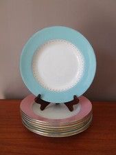 8 hollow plates 23.5 cm L'amandinoise different colors gold border """