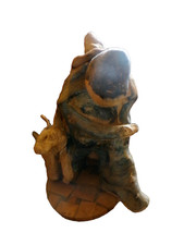 Modern Art sculpture Art Brut high: 16cm wide: 18cm DELTRIEU man and his dog