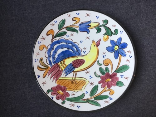 Grand plat paon stylisé