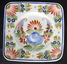 QUIMPER HB earthenware: square shaped plate (floral decor) 23 cm (VGC+)