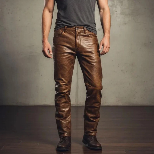 Pantalon cuir marron - en,