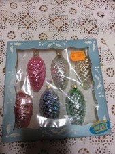 Boules de Noël en verre 5 pommes de pins, vintage